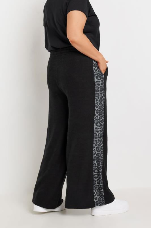 YOURS Plus Size Black Leopard Print Side Stripe Trousers | Yours Clothing  3