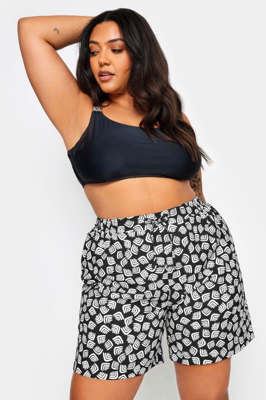 Plus Size  YOURS Curve Black Abstract Print Swim Shorts