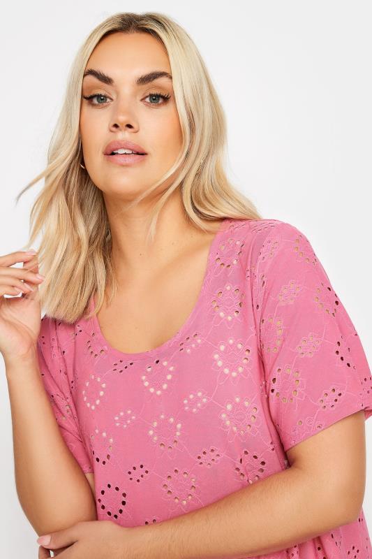 YOURS Plus Size Pink Broderie Anglaise T-Shirt | Yours Clothing 4