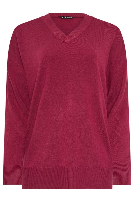 LTS Tall Red Long Sleeve V-Neck Jumper | Long Tall Sally 5