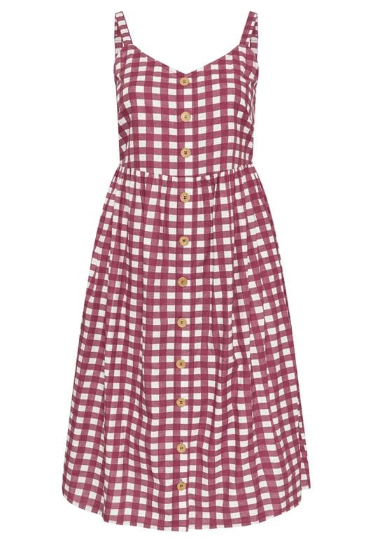YOURS Plus Size Burgundy Red Gingham Linen Dress | Yours Clothing 5