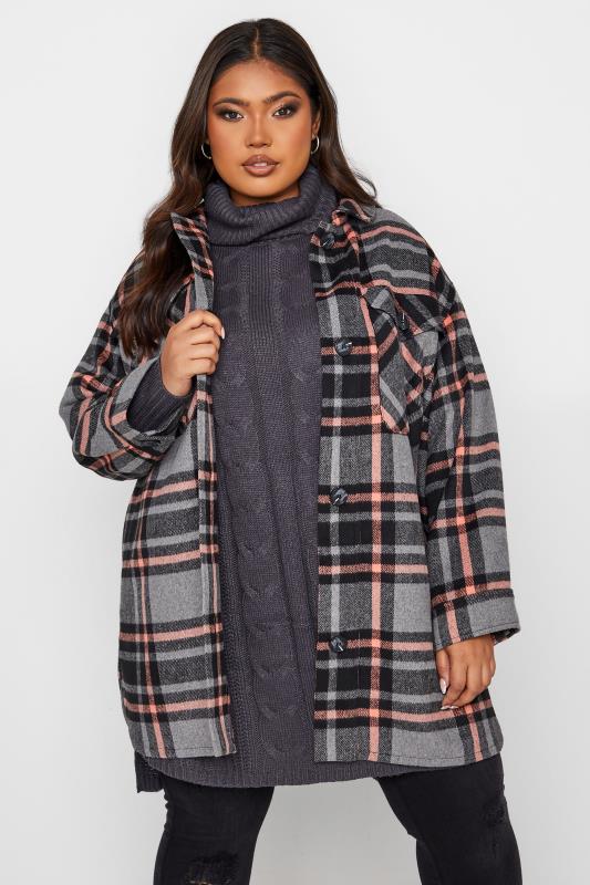  Grande Taille Grey Check Soft Touch Shacket