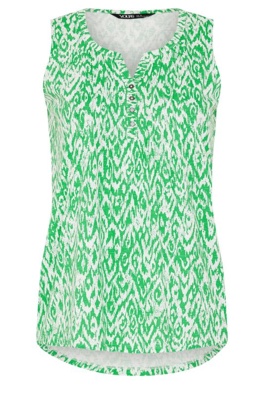 YOURS Plus Size Green Ikat Print Pintuck Henley Vest Top | Yours Clothing 6