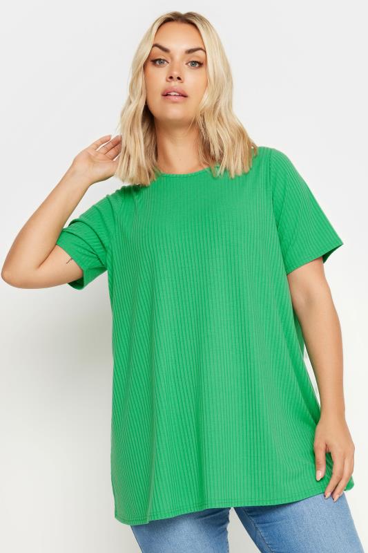 Plus Size  YOURS Curve Green Ribbed T-Shirt