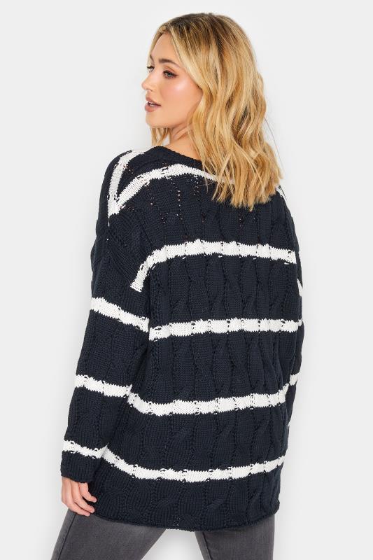 YOURS Plus Size Navy Blue Stripe V-Neck Cable Knit Jumper | Yours Clothing 3