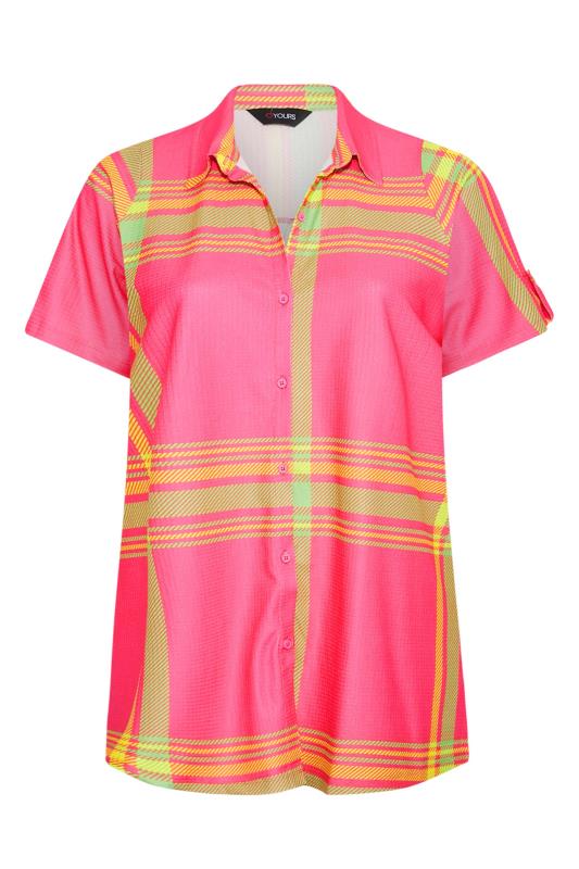 Curve Bright Pink Check Button Through Shirt 6