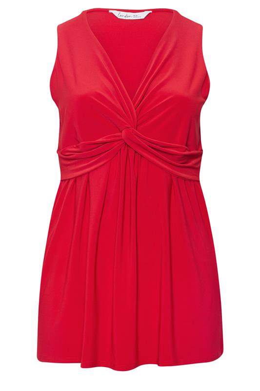 YOURS LONDON Plus Size Red Sleeveless Knot Front Top | Yours Clothing 5