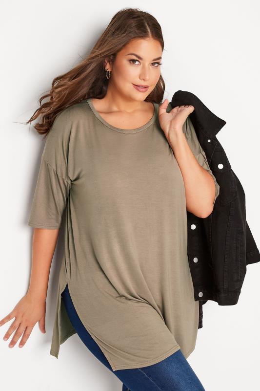 Plus Size  YOURS Curve Brown Oversized T-Shirt