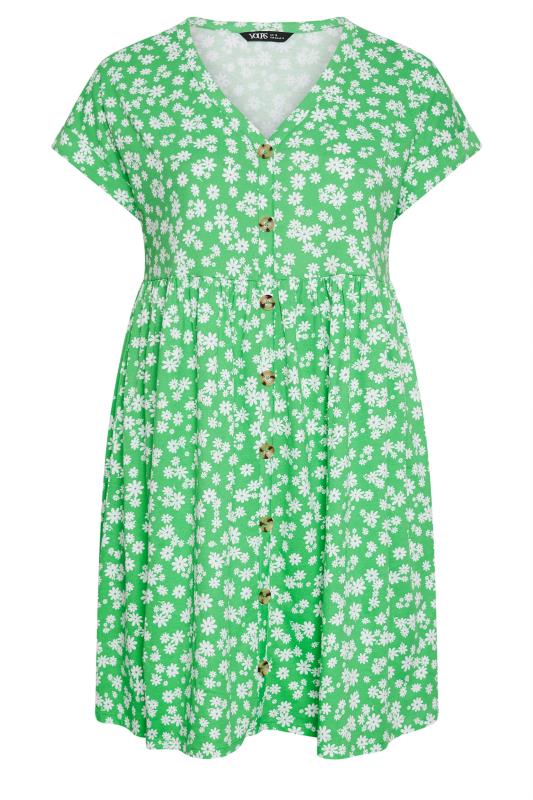 YOURS Plus Size Green Ditsy Floral Print Button Front Smock Dress | Yours Clothing 6