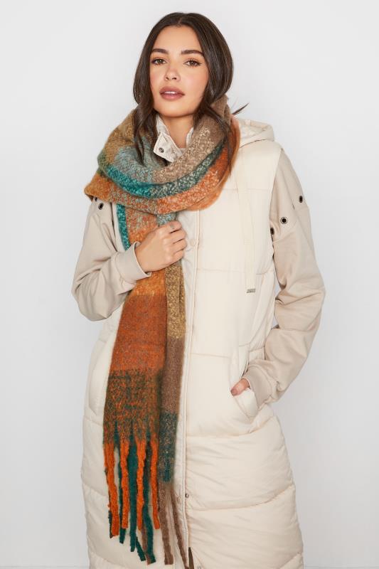 Plus Size Orange Check Print Super Soft Scarf | Yours Clothing 1
