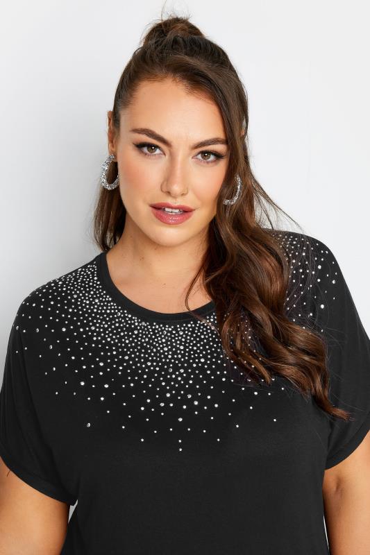 Plus Size Black Stud Embellished Grown On Sleeve T-Shirt | Yours Clothing 4