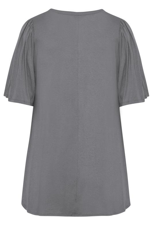 Plus Size Grey Pleat Angel Sleeve Swing Top | Yours Clothing 7