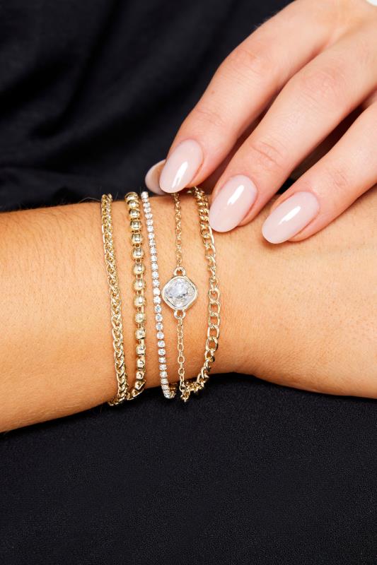 Plus Size  5 PACK Gold Diamante Chain Bracelets
