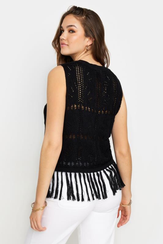LTS Tall Women's Black Crochet Tassel Vest Top | Long Tall Sally 3