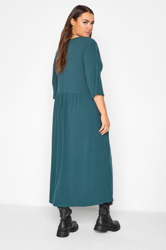 LIMITED COLLECTION Curve Teal Green Ribbed Midaxi Dress 3