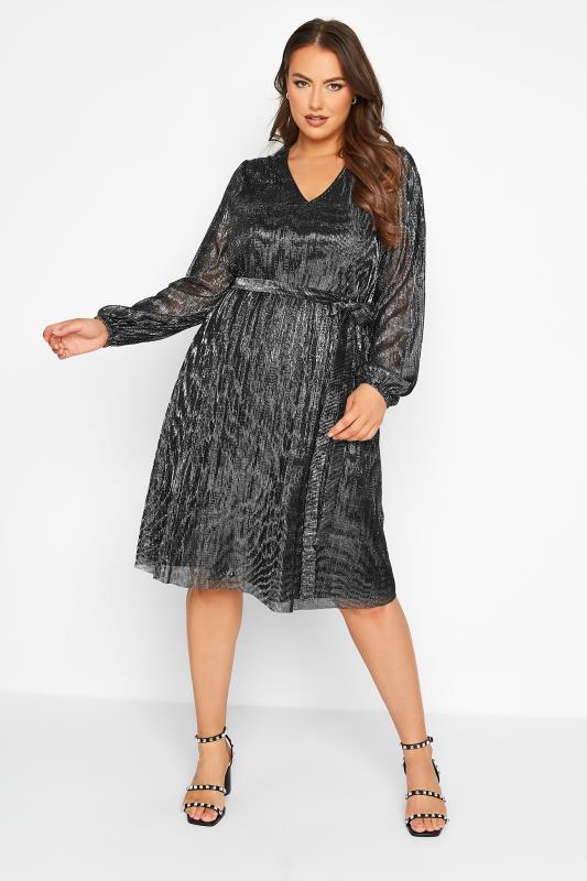 LIMITED COLLECTION Curve Black & Silver Crinkle Dress 1