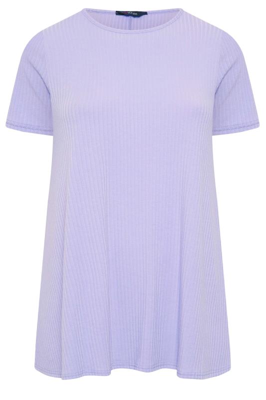 YOURS Curve Plus Size Lavender Purple Ribbed T-Shirt | Yours Clothing  6