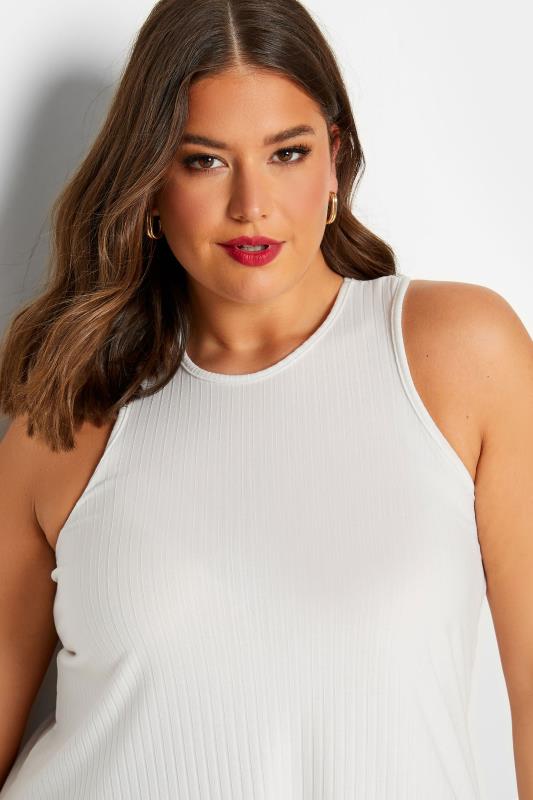 LIMITED COLLECTION Plus Size Curve White Ribbed Racer Cami Vest Top | Yours Clothing  5
