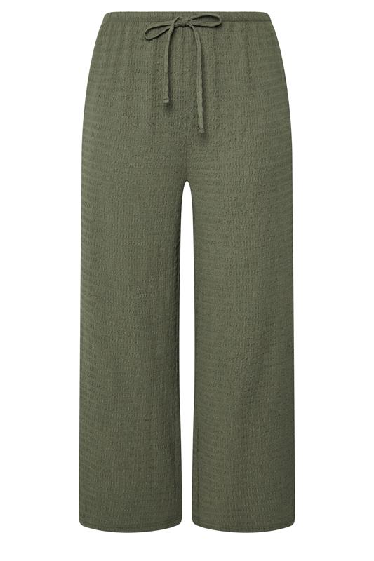 YOURS Plus Size Khaki Green Wide Leg Crinkle Trousers | Yours Clothing 5