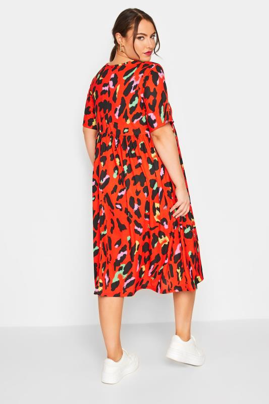 LIMITED COLLECTION Plus Size Red Leopard Print Smock Midaxi Dress | Yours Clothing 4