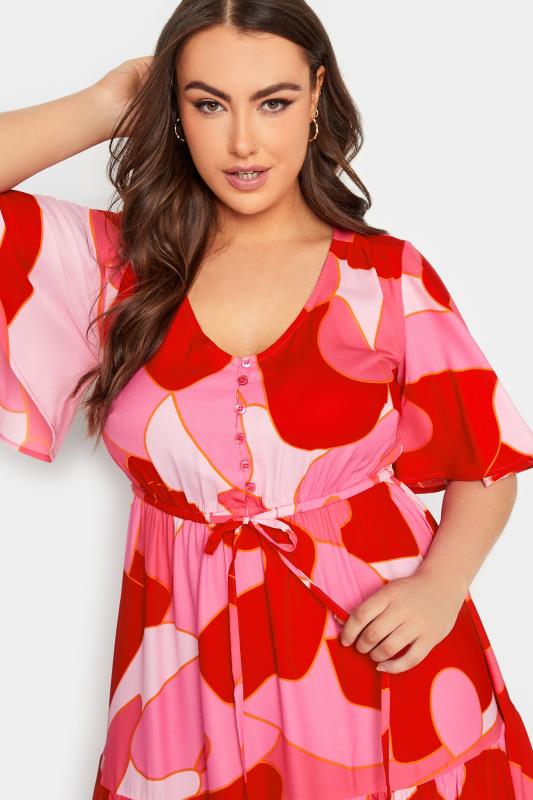 LIMITED COLLECTION Pink Plus Size Abstract Print Tiered Dress | Yours Clothing  4