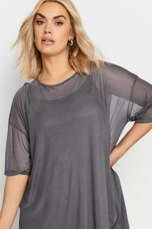 YOURS Plus Size Charcoal Grey Oversized Mesh Top | Yours Clothing 4