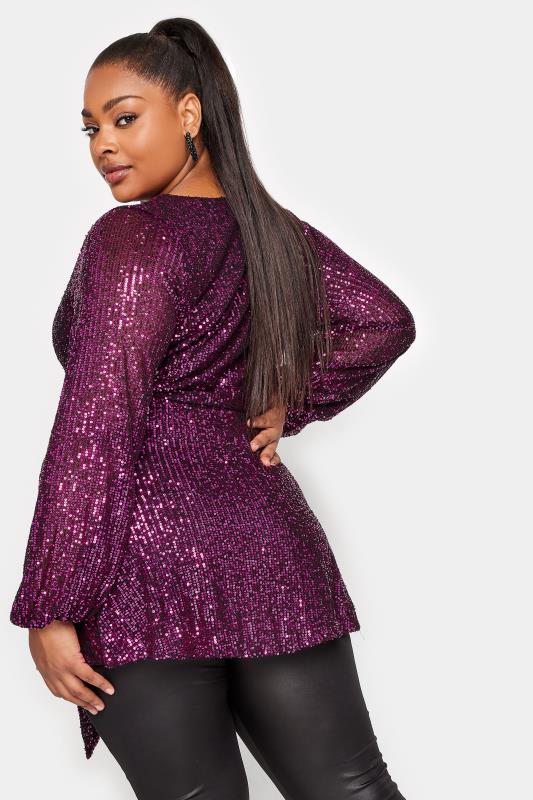 YOURS LONDON Plus Size Pink Sequin Wrap Top | Yours Clothing 3