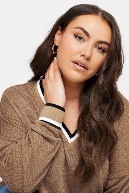 YOURS Plus Size Brown Cable Knit Sweatshirt | Yours Clothing 4
