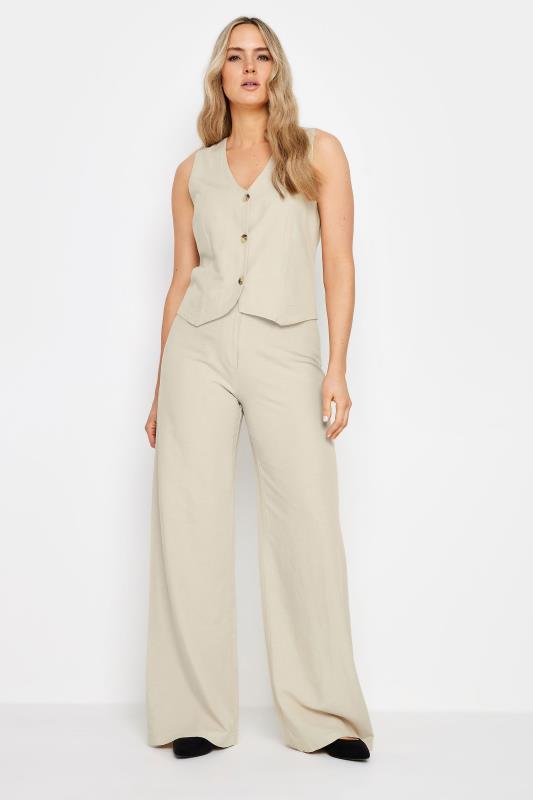  Grande Taille LTS Tall Stone Brown Linen Wide Leg Trousers