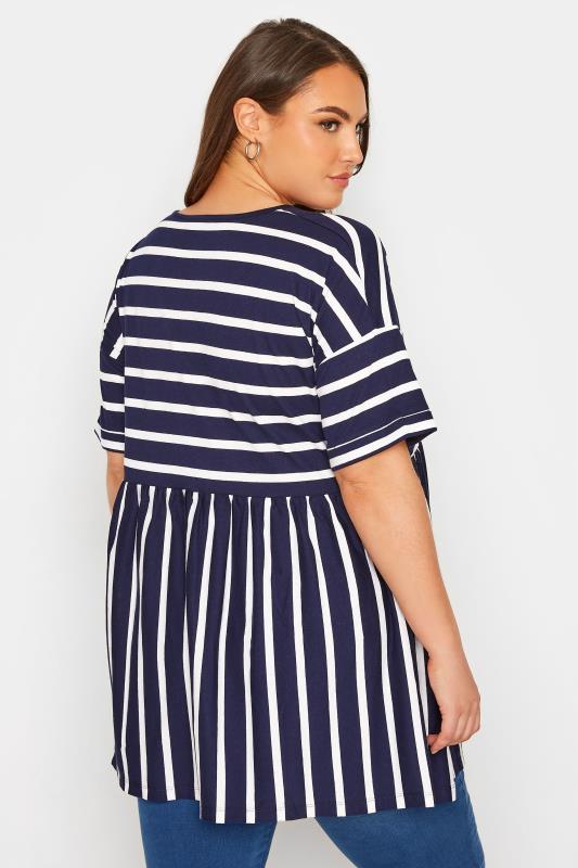 Plus Size Navy Blue Stripe Peplum Drop Shoulder Top | Yours Clothing 3