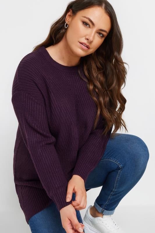  Grande Taille YOURS Curve Essential Purple Knitted Jumper