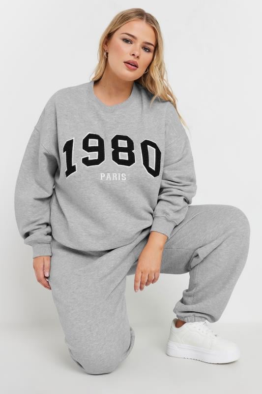 YOURS Plus Size Light Grey '1980' Slogan Sweatshirt | Yours Clothing  1