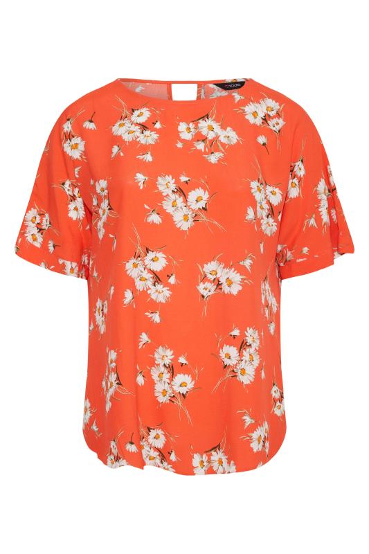 Plus Size Orange Floral Print Keyhole Back Chiffon Blouse | Yours Clothing  5