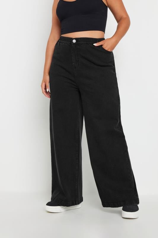  Grande Taille YOURS Curve Black Wide Leg Slouchy Jeans