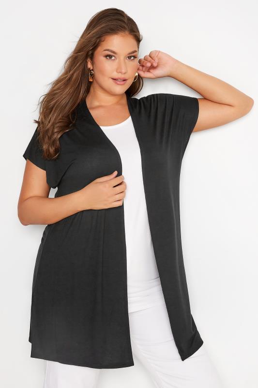Plus Size Black Grown On Sleeve Cardigan | Yours Clothing  1