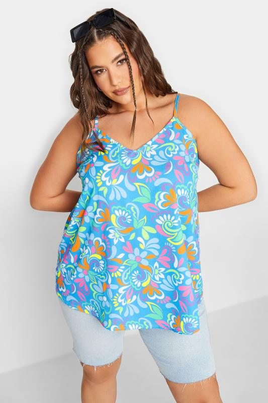 LIMITED COLLECTION Curve Plus Size Blue Abstract Swirl Print Cami Top | Yours Clothing  1