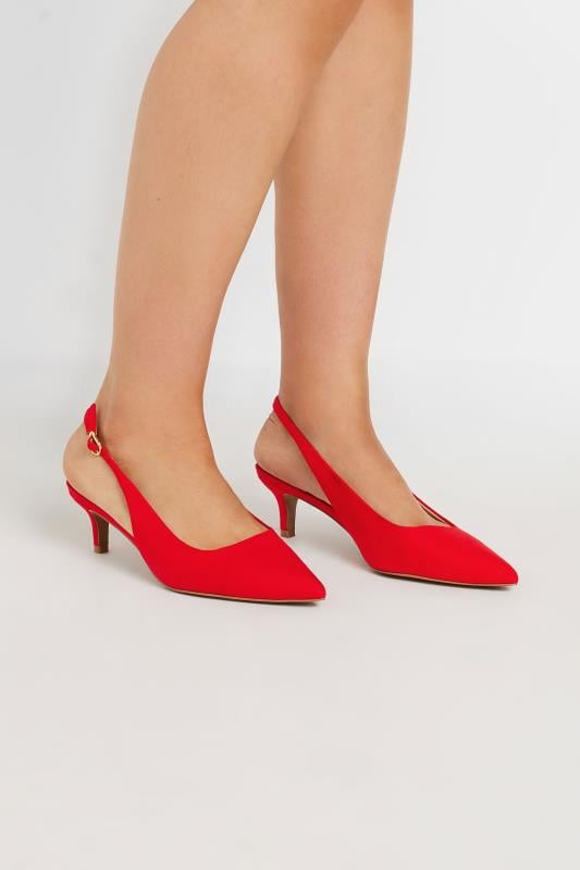  Grande Taille LTS Red Slingback Kitten Heel Court Shoes In Standard Fit