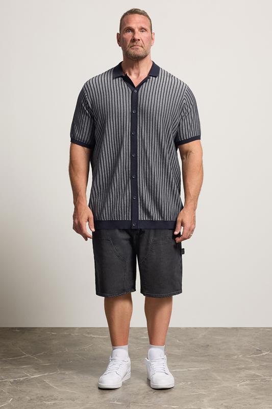 BadRhino Big & Tall Navy Blue Knitted Stripe Shirt | BadRhino 2