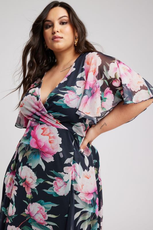 Yours London Plus Size Navy Blue Floral Print Wrap Maxi Dress Yours Clothing