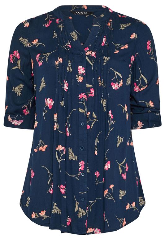 YOURS Plus Size Navy Blue Sequin Floral Pintuck Blouse | Yours Clothing 5