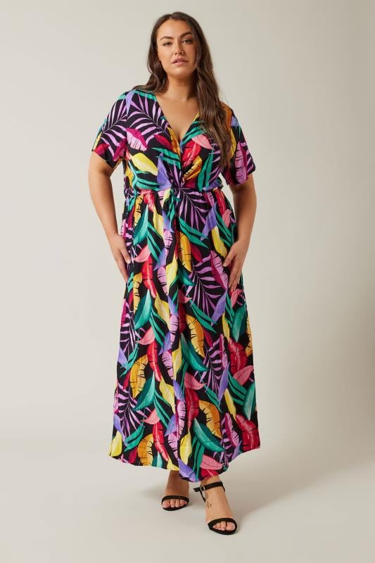 Evans Multi Magic Palm Short Sleeve Maxi Dress 1