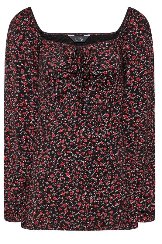 LTS Tall Black & Red Ditsy Print Tie Neck Top 6