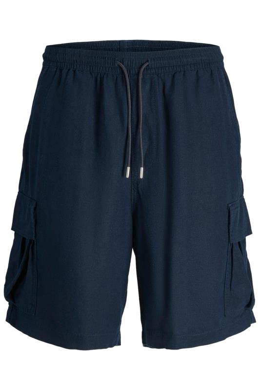 JACK & JONES Big & Tall Navy Blue Linen Look Cargo Shorts | BadRhino  3