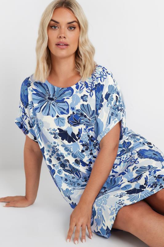 YOURS Plus Size Blue Floral Print Tunic Dress | Yours Clothing 4
