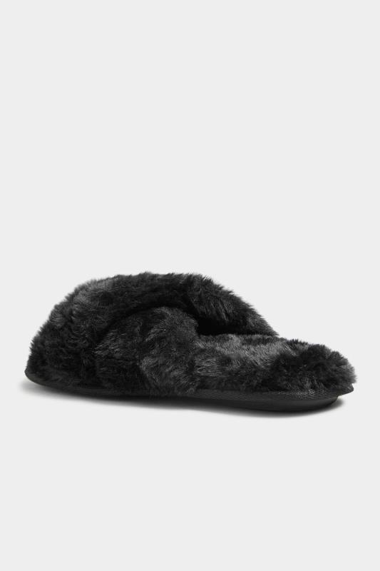 Black Vegan Faux Fur Cross Strap Slippers In Regular Fit_D.jpg