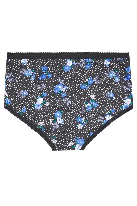 Plus Size 5 PACK Blue & Black Butterfly Floral Print High Waisted Full Briefs | Yours Clothing  5