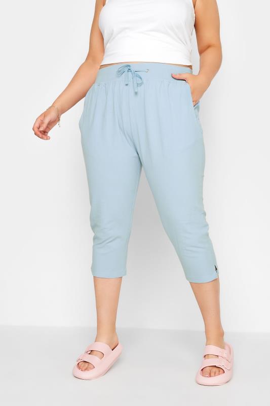  Grande Taille Curve Light Blue Cool Cotton Cropped Joggers