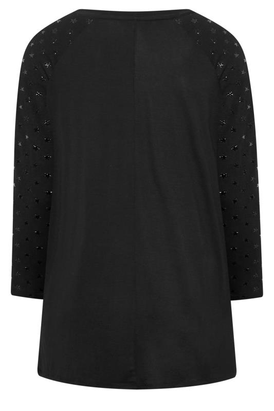 Plus Size Black Long Sleeve Star Print Top | Yours Clothing 8