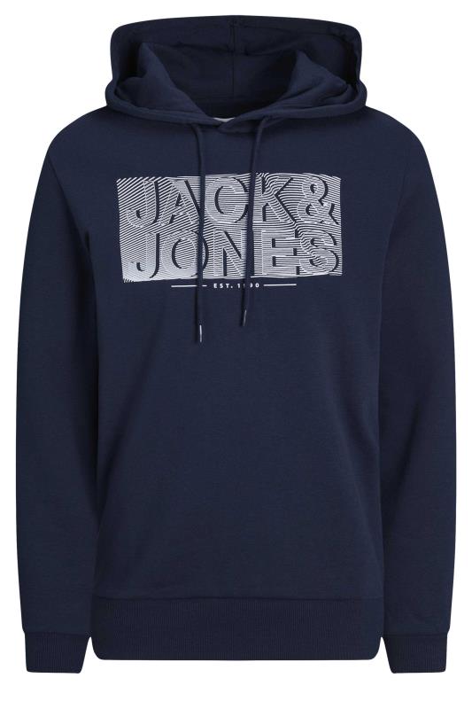 JACK & JONES Big & Tall Navy Blue Stripe Logo Print Hoodie | BadRhino 2