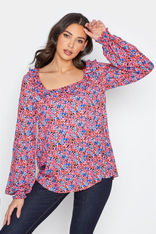 Tall  LTS Tall Pink Ditsy Floral Square Neck Top